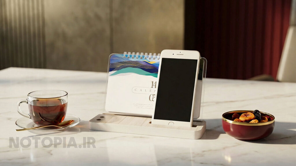 تقویم رو میزی چوبی -واقعیت افزوده -تقویم هوشمند- ماه شمار-تقویم 1405